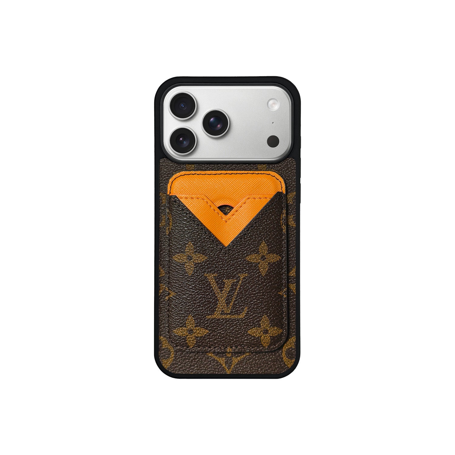 SET MAGSAFE CARDHOLDER LV MONOGRAM BROWN WITH ORANGE SET MAGSAFE CARDHOLDER LV MONOGRAM BROWN WITH ORANGE